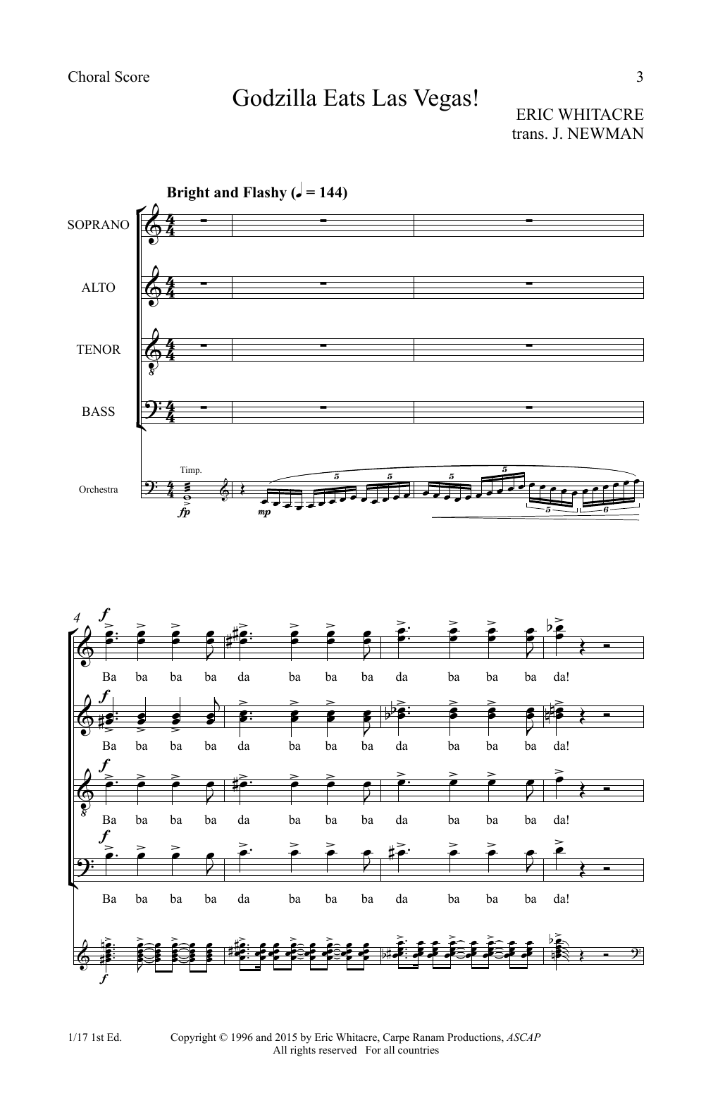 Download Eric Whitacre Godzilla Eats Las Vegas! Sheet Music and learn how to play SATB Choir PDF digital score in minutes