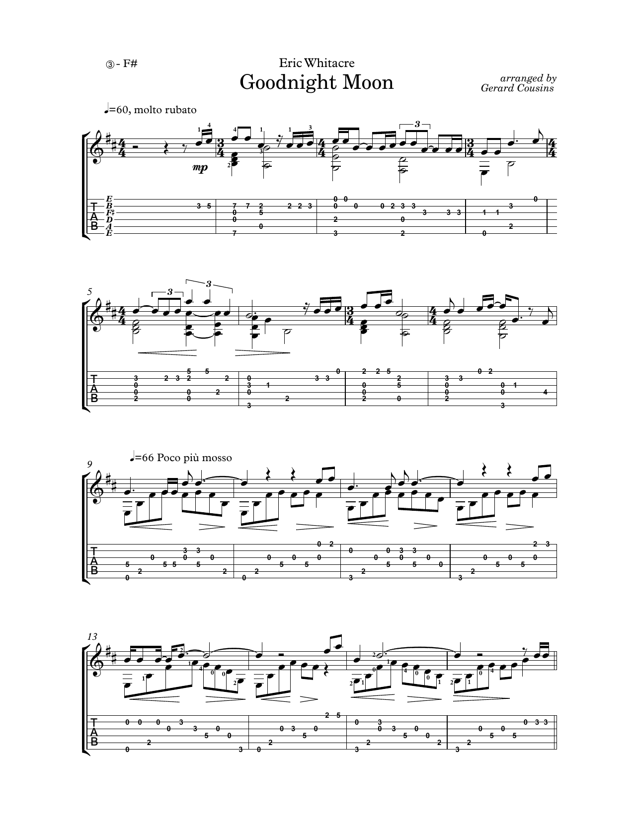 Download Eric Whitacre Goodnight Moon (arr. Gerard Cousins) Sheet Music and learn how to play Solo Guitar PDF digital score in minutes