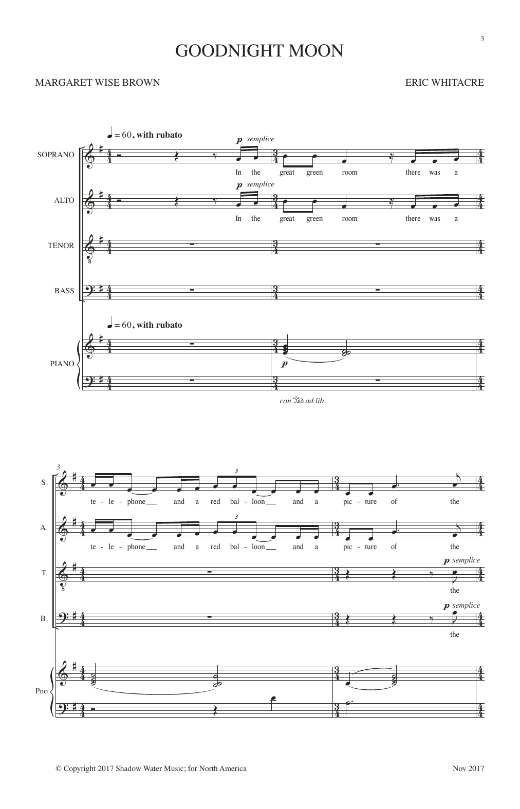 Download Eric Whitacre Goodnight Moon Sheet Music and learn how to play SATB Choir PDF digital score in minutes
