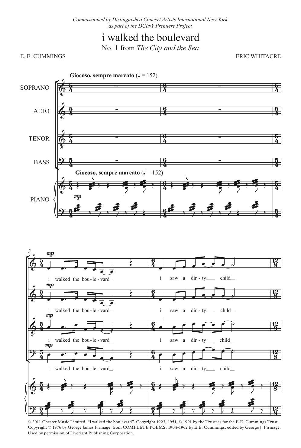 Download Eric Whitacre I Walked The Boulevard (From 'The City And The Sea') Sheet Music and learn how to play SATB PDF digital score in minutes