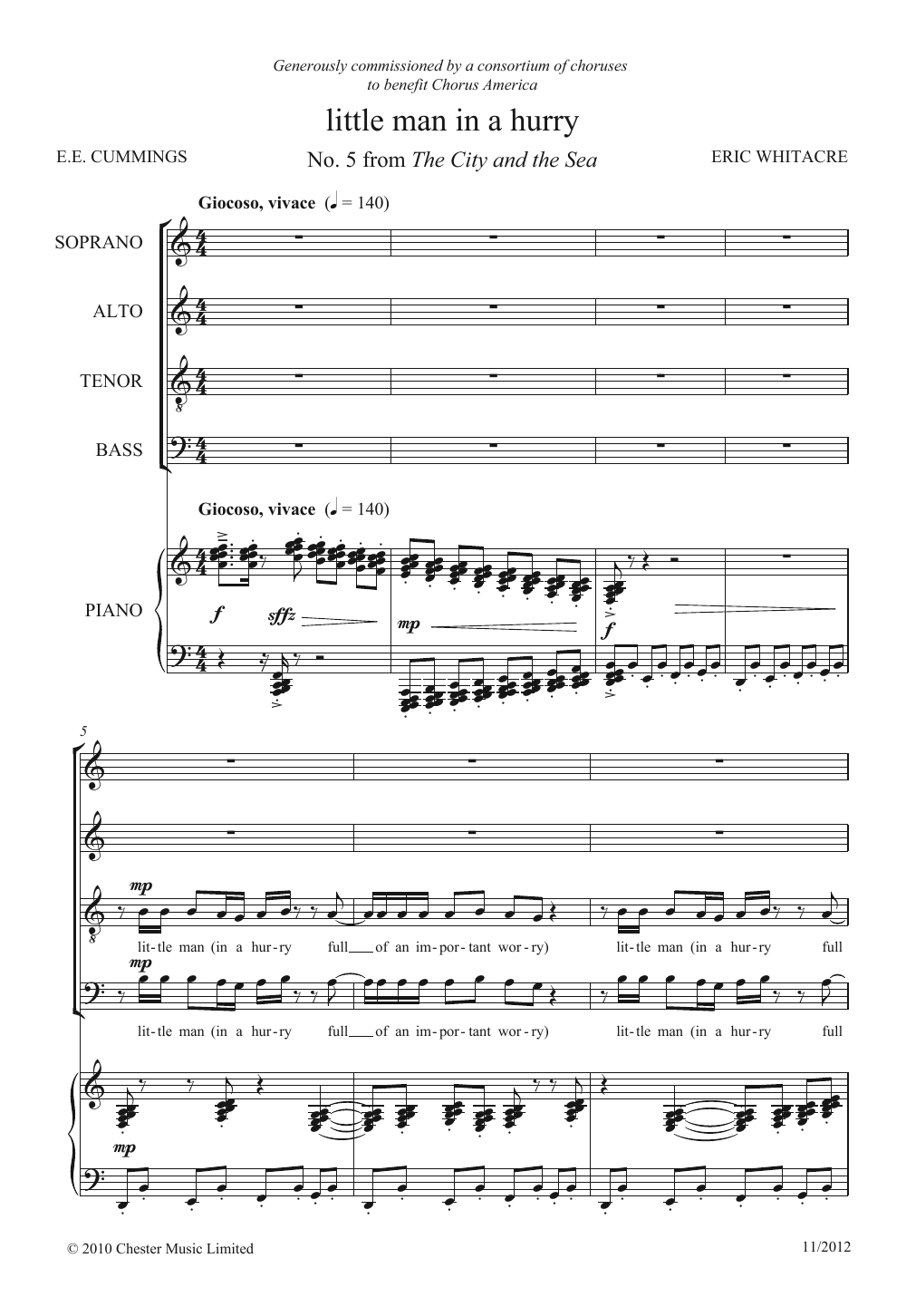 Download Eric Whitacre Little Man In A Hurry (From 'The City And The Sea') Sheet Music and learn how to play SATB PDF digital score in minutes