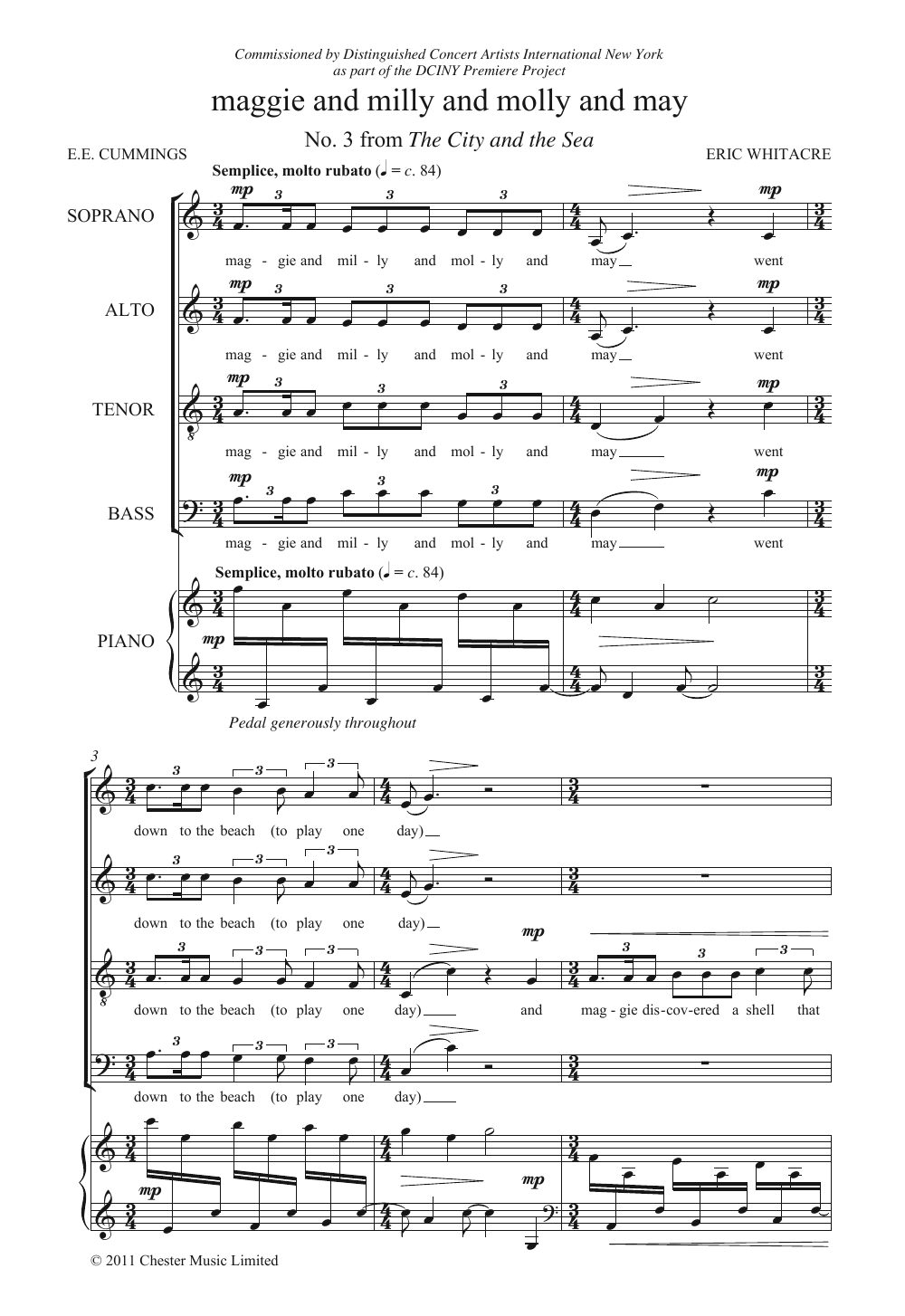 Download Eric Whitacre Maggie And Milly And Molly And May (From 'The City And The Sea') Sheet Music and learn how to play SATB PDF digital score in minutes