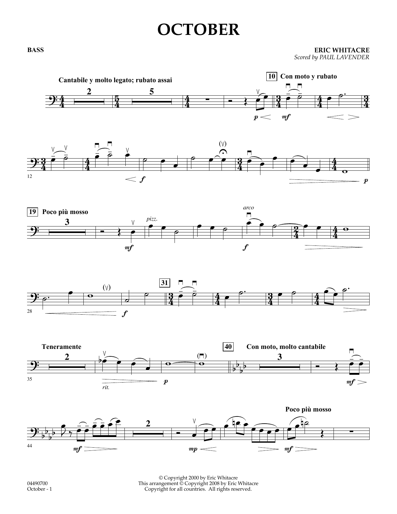 Download Eric Whitacre October - Bass (arr. Paul Lavender) Sheet Music and learn how to play Orchestra PDF digital score in minutes