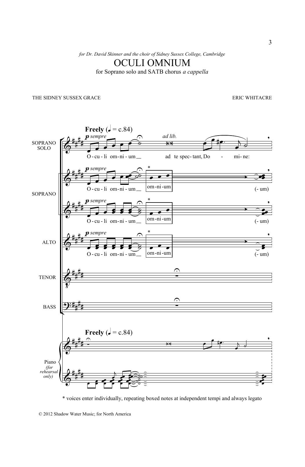 Download Eric Whitacre Oculi Omnium Sheet Music and learn how to play Choir PDF digital score in minutes