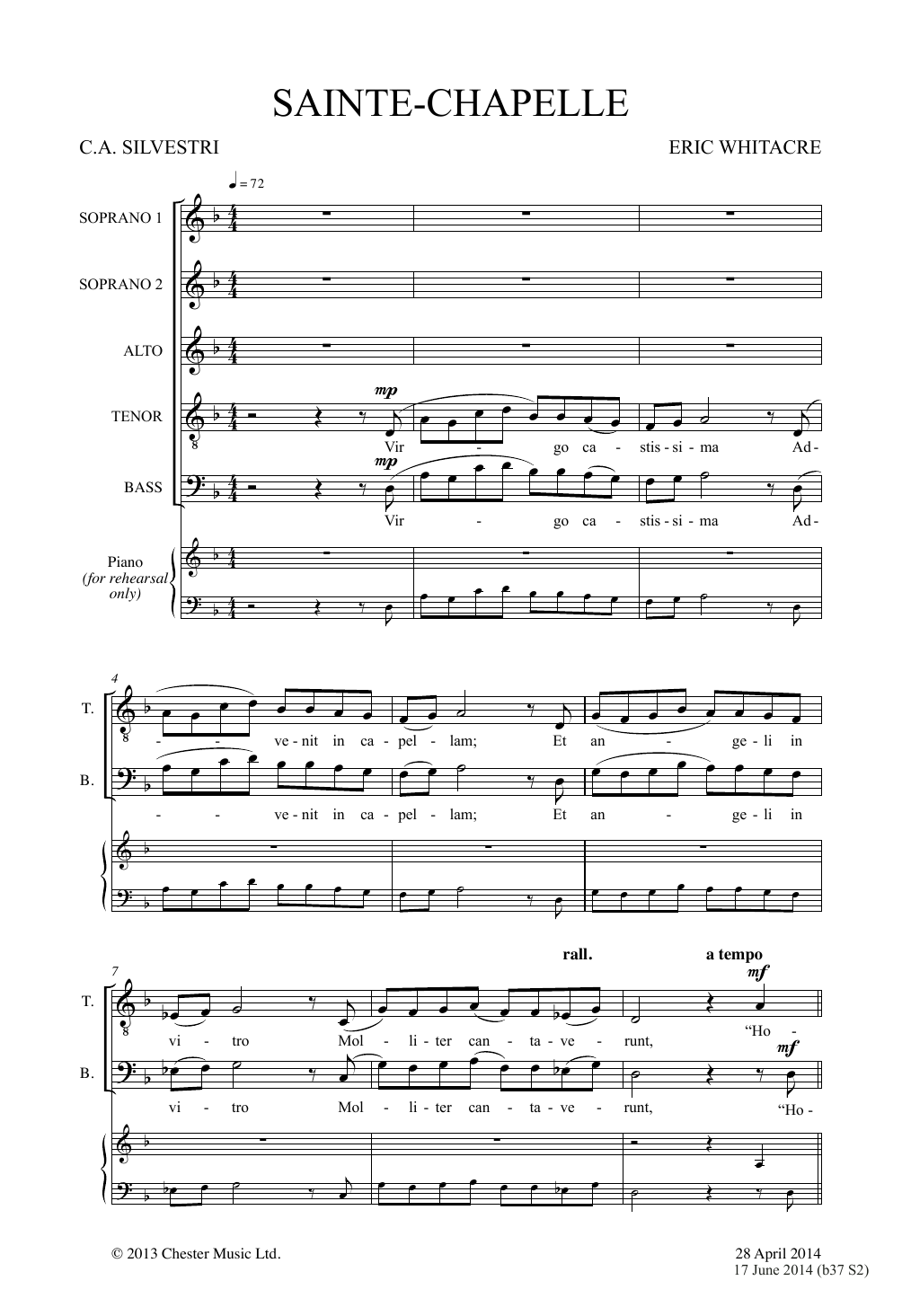 Download Eric Whitacre Sainte-Chapelle Sheet Music and learn how to play SSAATTBB Choir PDF digital score in minutes