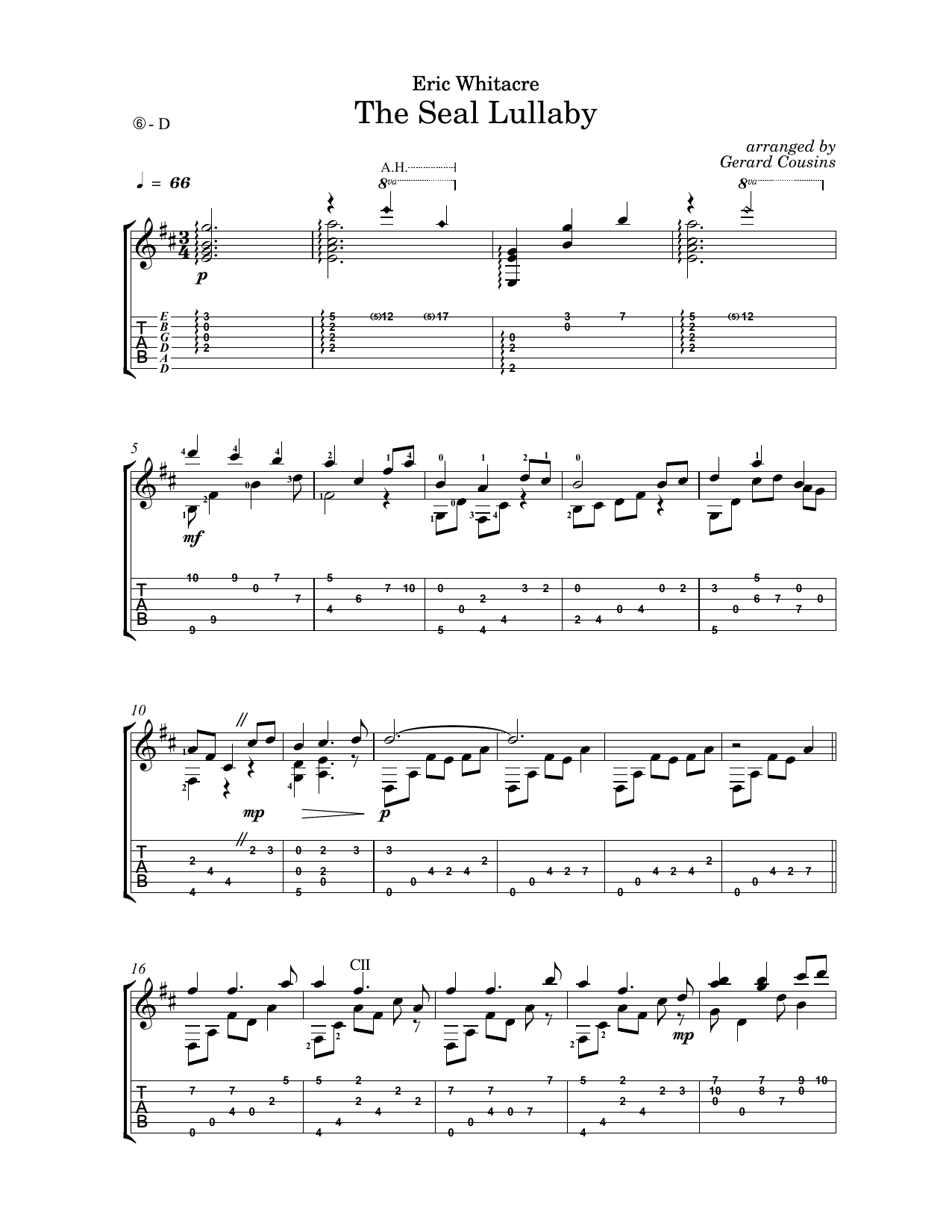 Download Eric Whitacre The Seal Lullaby (arr. Gerard Cousins) Sheet Music and learn how to play Solo Guitar PDF digital score in minutes