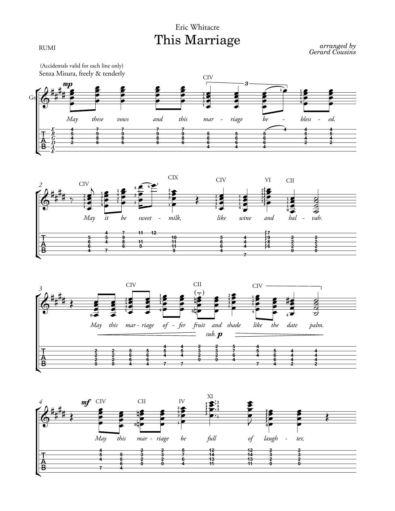 Download Eric Whitacre This Marriage (arr. Gerard Cousins) Sheet Music and learn how to play Solo Guitar PDF digital score in minutes