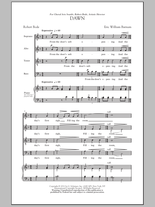 Download Eric William Barnum Dawn Sheet Music and learn how to play SATB Choir PDF digital score in minutes