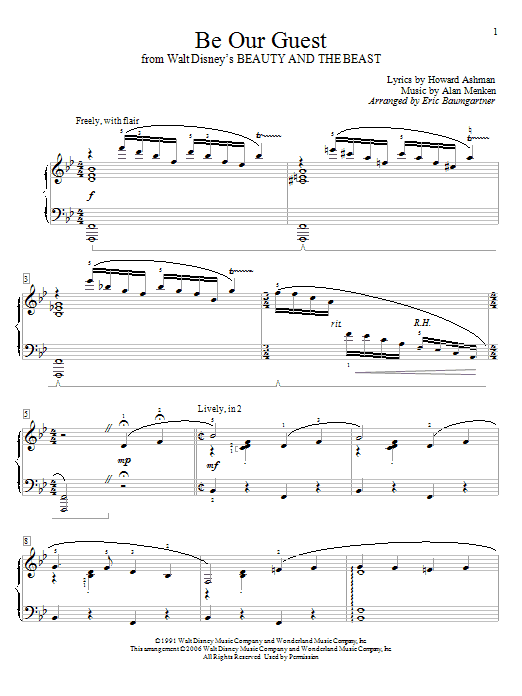 Eric Baumgartner Be Our Guest From Beauty And The Beast Sheet Music Notes Download Printable Pdf Score
