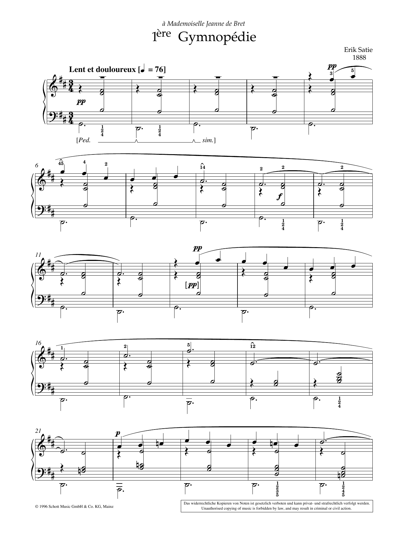 Download Erik Satie 1ere Gymnopedie Sheet Music and learn how to play Piano Solo PDF digital score in minutes