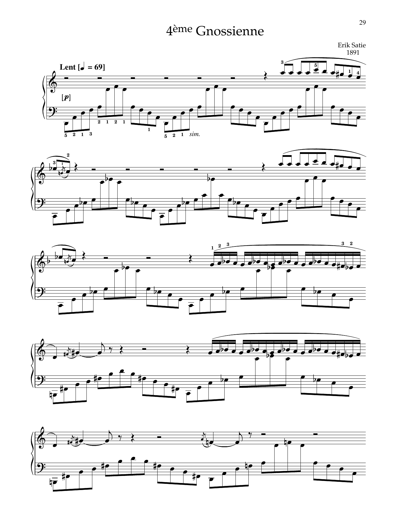 Download Erik Satie 4eme Gnossienne Sheet Music and learn how to play Piano Solo PDF digital score in minutes