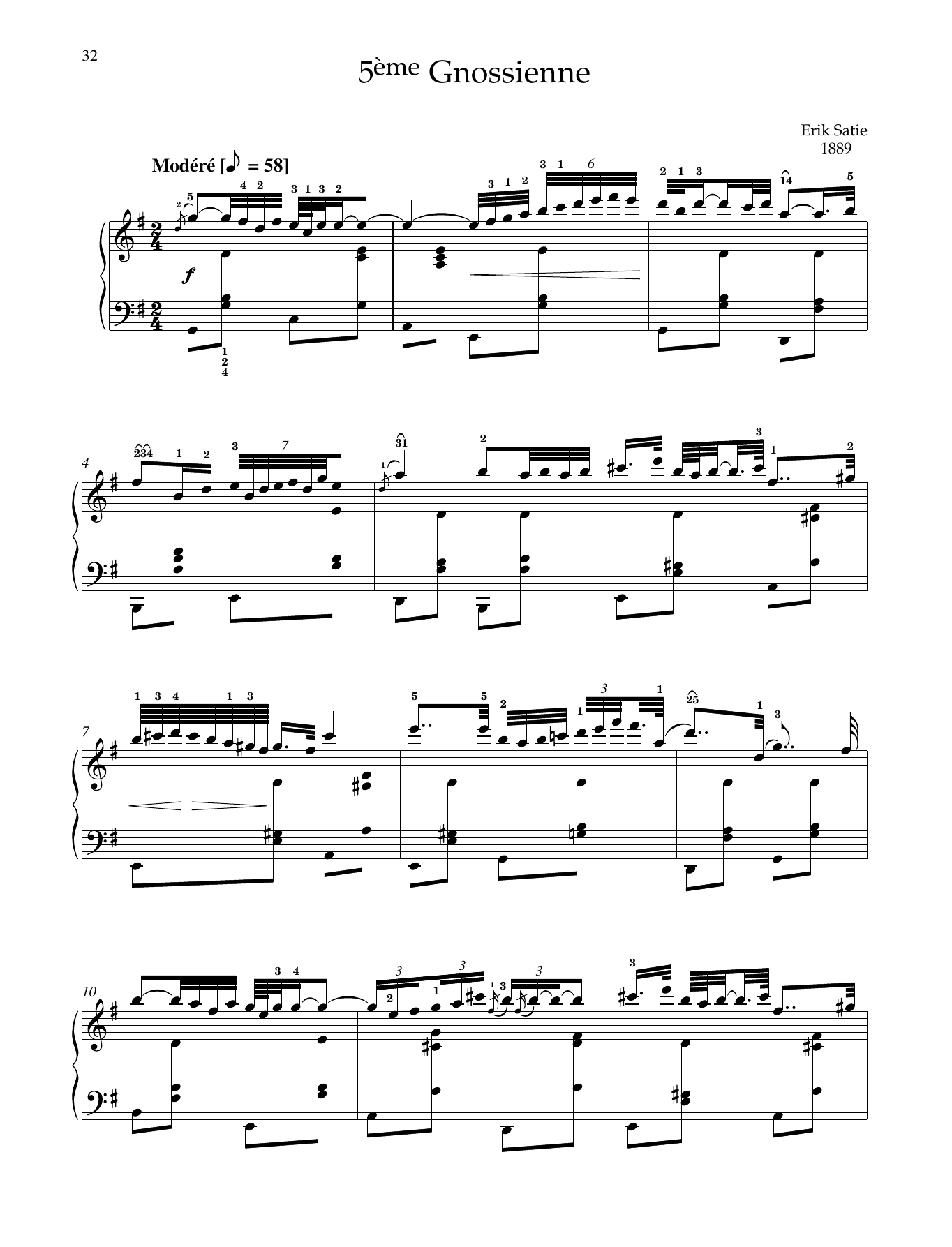 Download Erik Satie 5ème Gnossienne Sheet Music and learn how to play Piano Solo PDF digital score in minutes