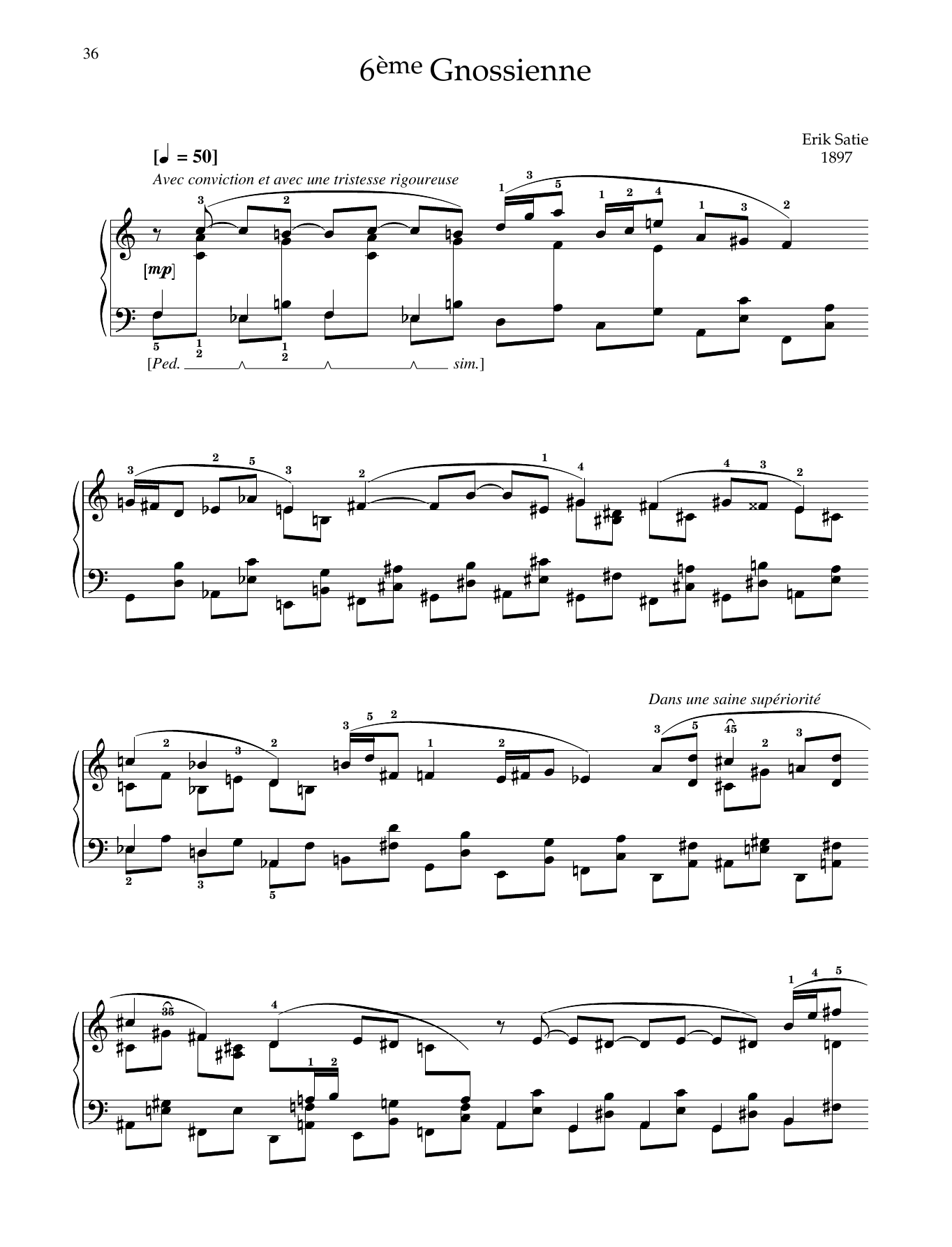 Download Erik Satie 6ème Gnossienne Sheet Music and learn how to play Piano Solo PDF digital score in minutes