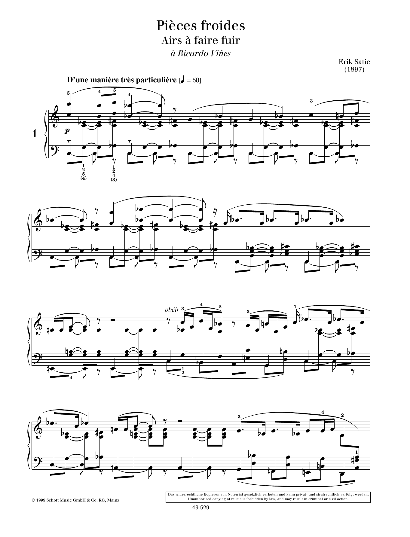 Download Erik Satie Air à faire fuir No. 1 Sheet Music and learn how to play Piano Solo PDF digital score in minutes