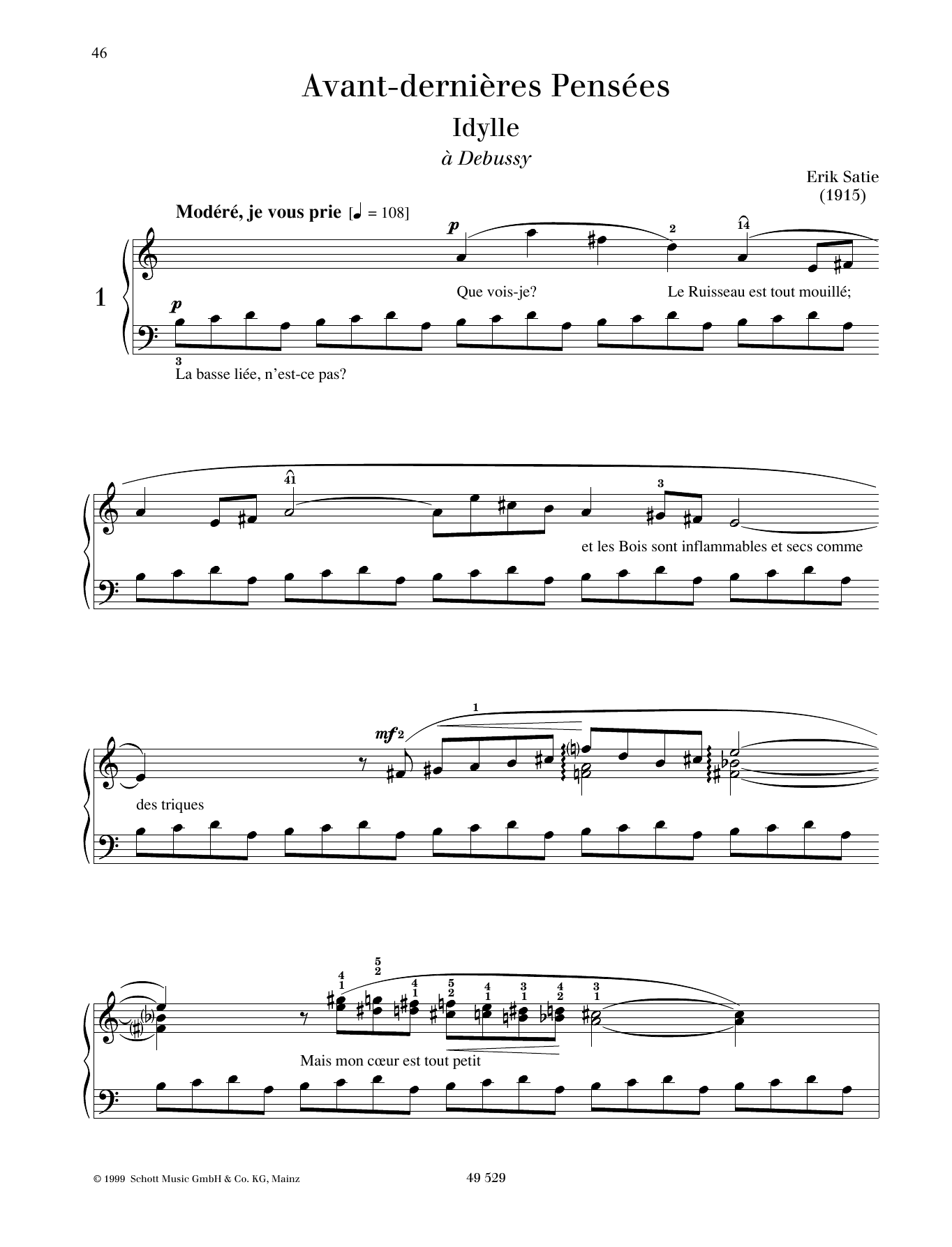 Download Erik Satie Idylle Sheet Music and learn how to play Piano Solo PDF digital score in minutes