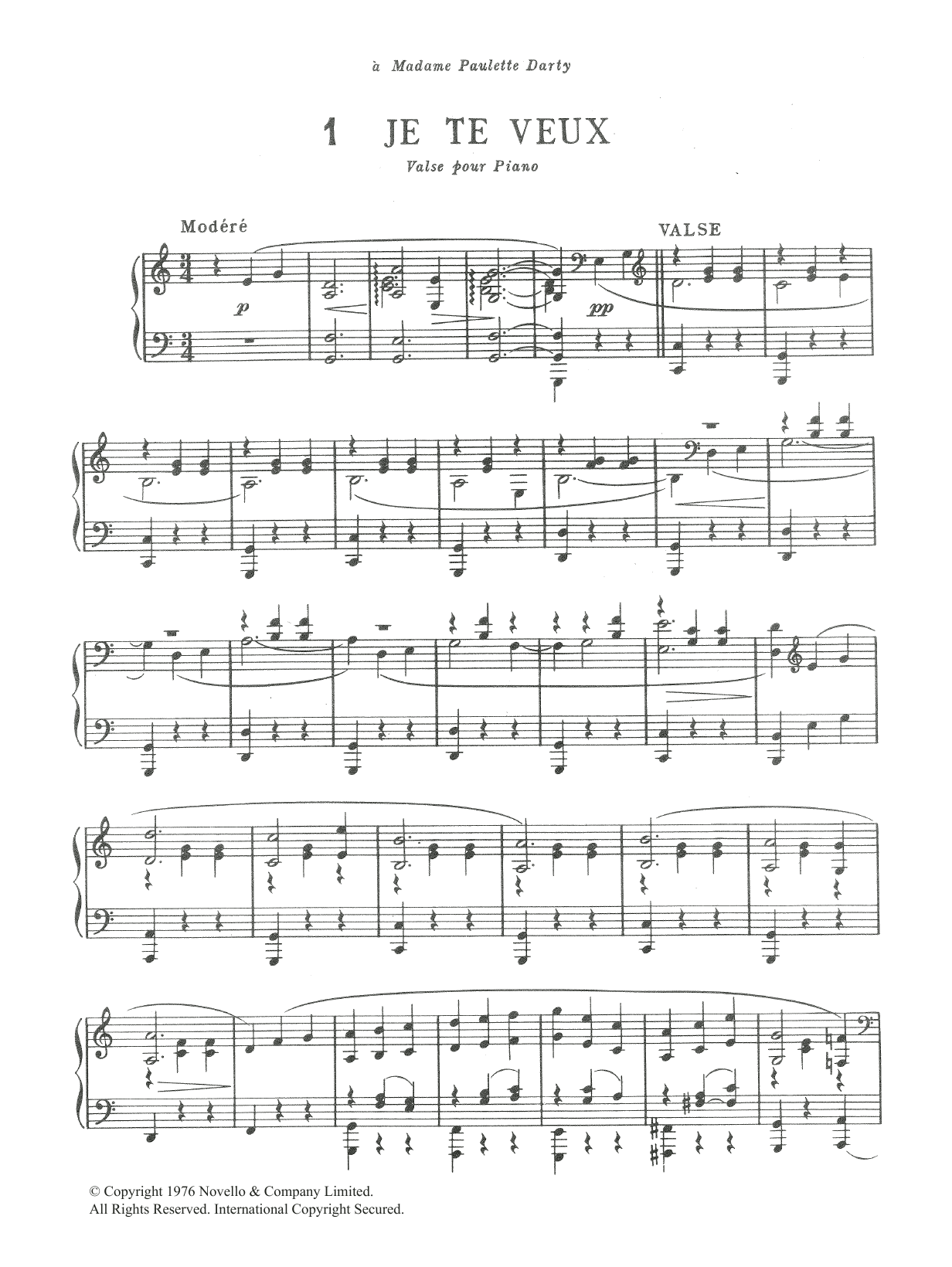 Download Erik Satie Je Te Veux Sheet Music and learn how to play Piano Solo PDF digital score in minutes