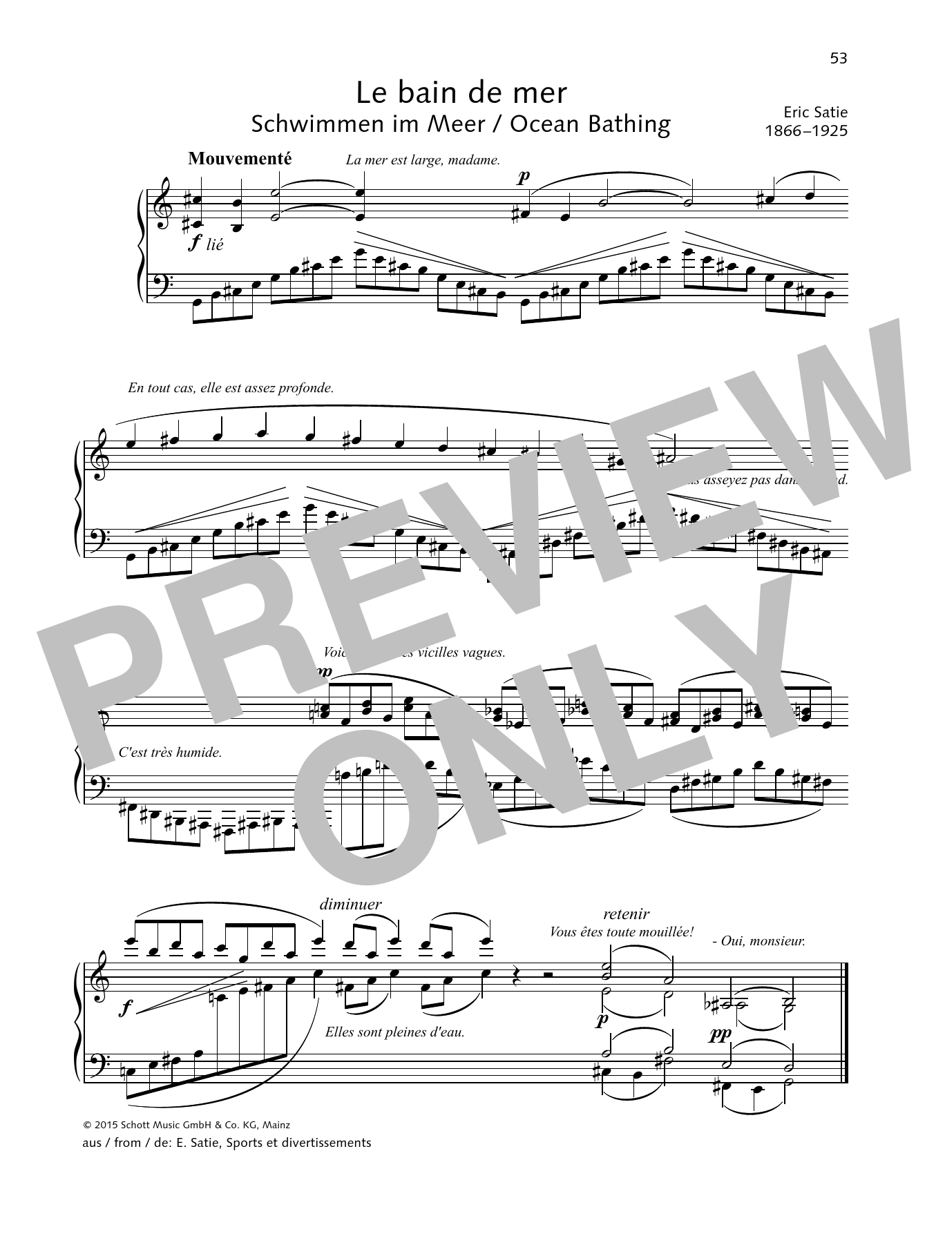 Download Erik Satie Ocean Bathing Sheet Music and learn how to play Piano Solo PDF digital score in minutes