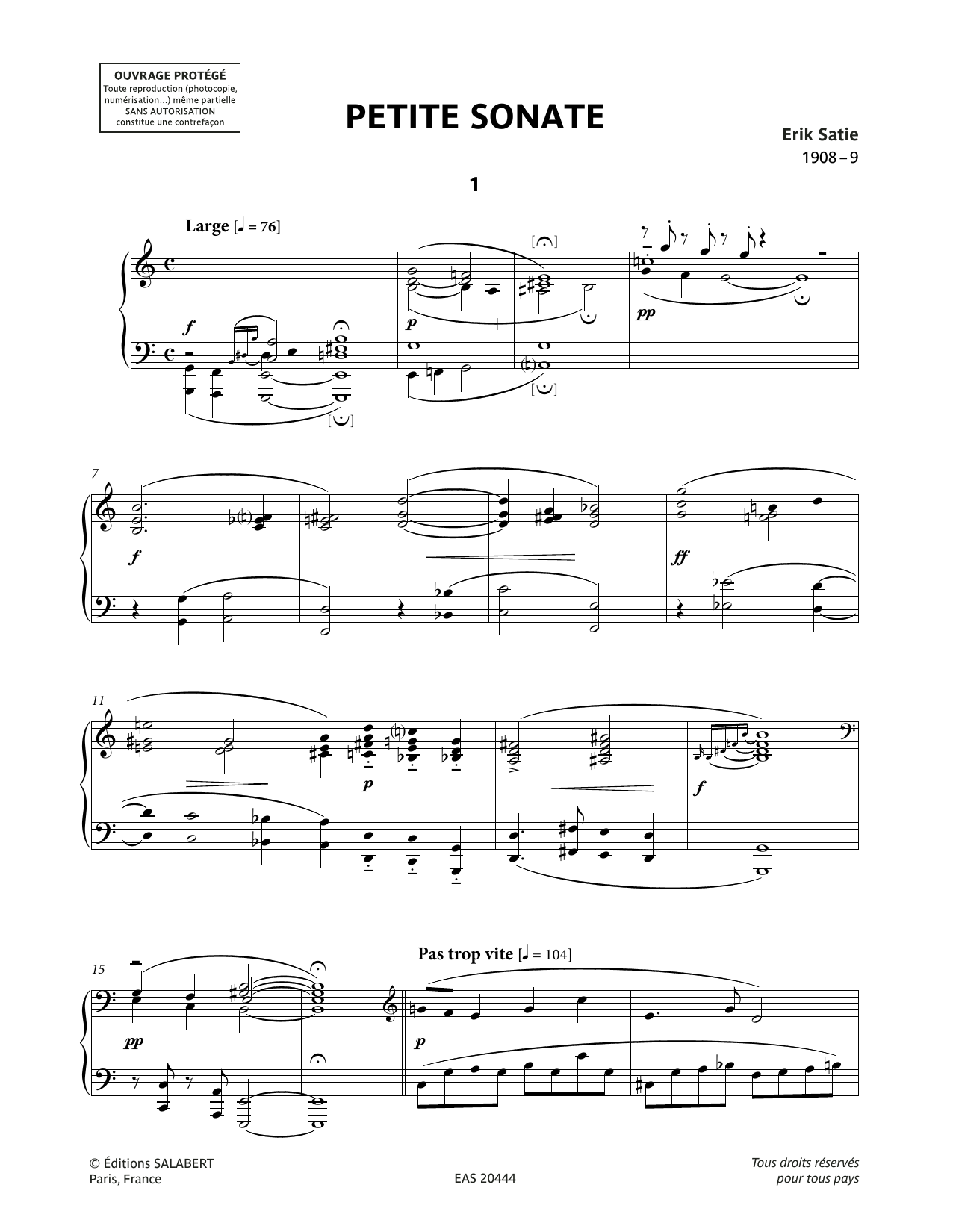 Download Erik Satie Petite Sonate Sheet Music and learn how to play Piano Solo PDF digital score in minutes