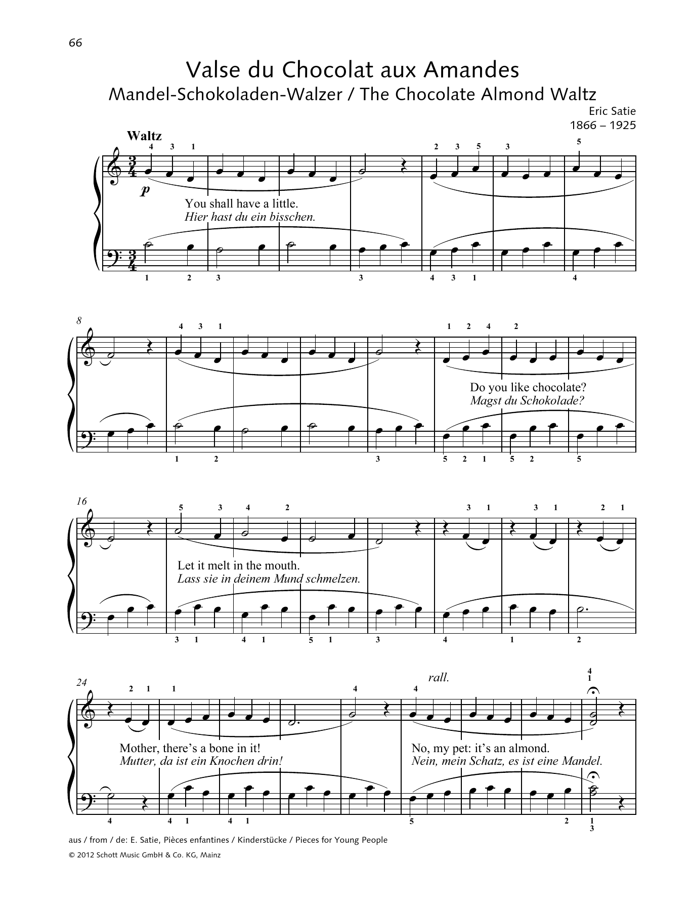 Download Erik Satie The Chocolate Almond Waltz Sheet Music and learn how to play Piano Solo PDF digital score in minutes