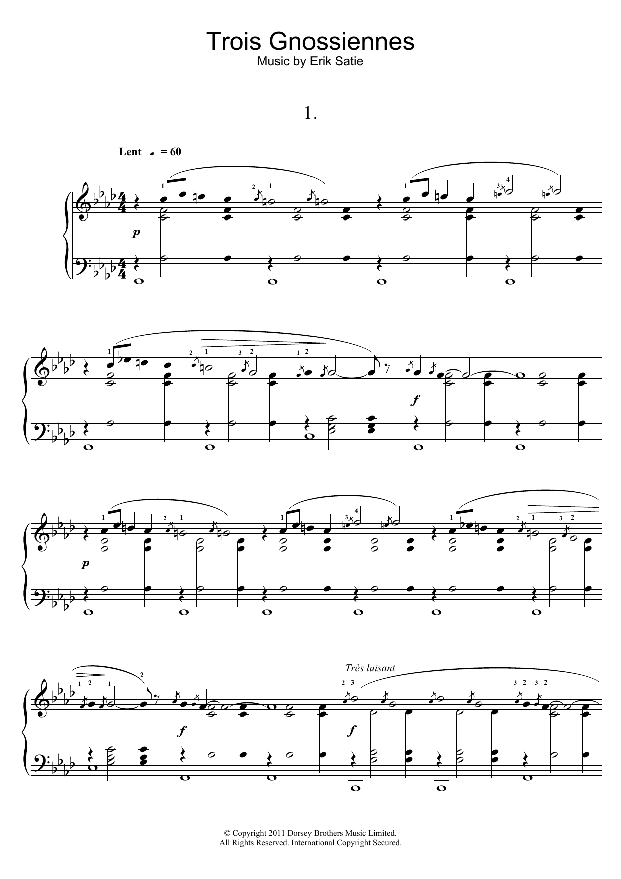 Download Erik Satie Trois Gnossiennes Sheet Music and learn how to play Piano PDF digital score in minutes