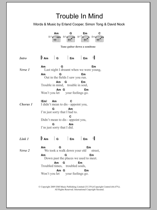 Download Erland & The Carnival Trouble In Mind Sheet Music and learn how to play Lyrics & Chords PDF digital score in minutes