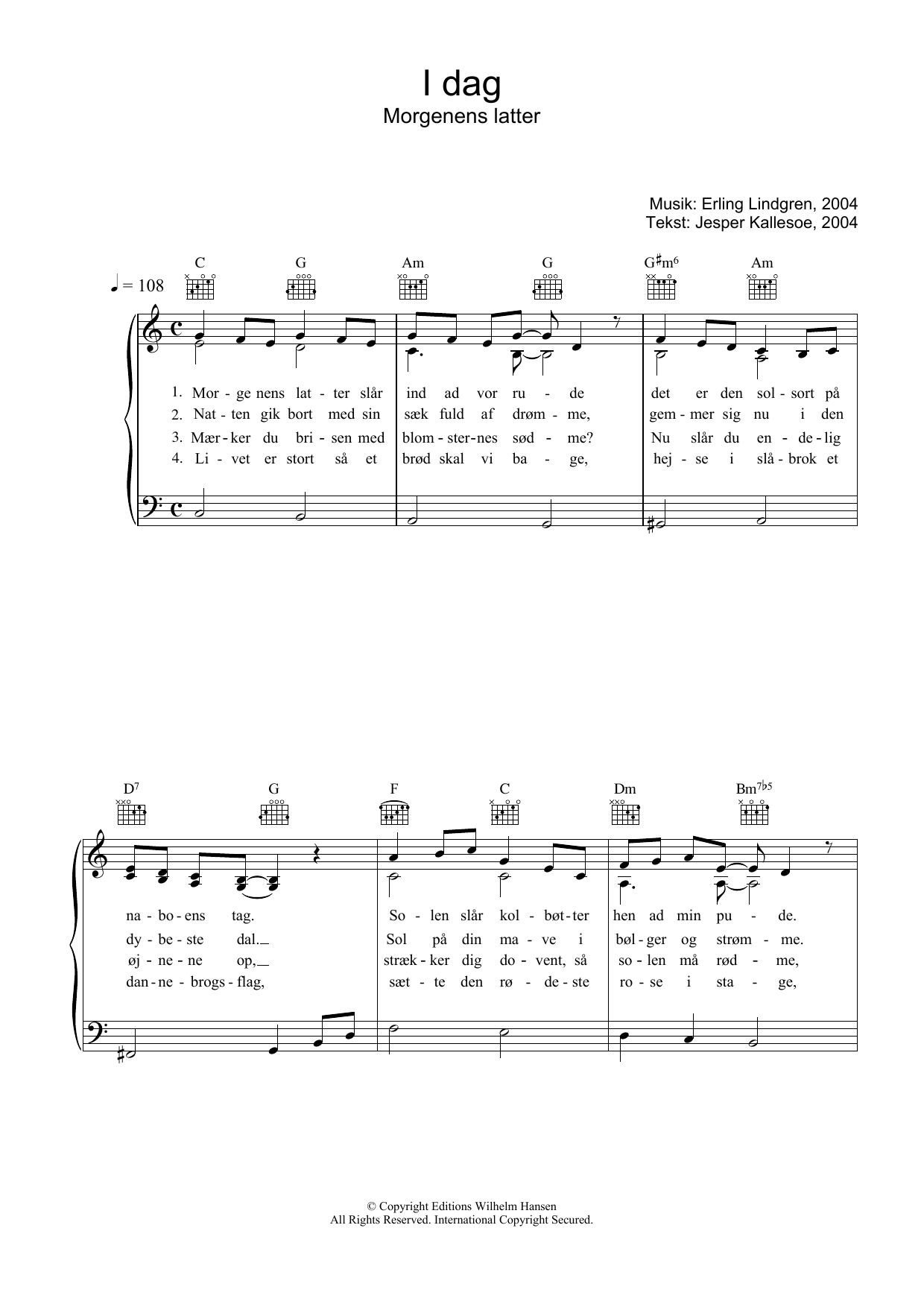Download Erling Lindgren I Dag Morgenens Latter Sheet Music and learn how to play Piano, Vocal & Guitar (Right-Hand Melody) PDF digital score in minutes