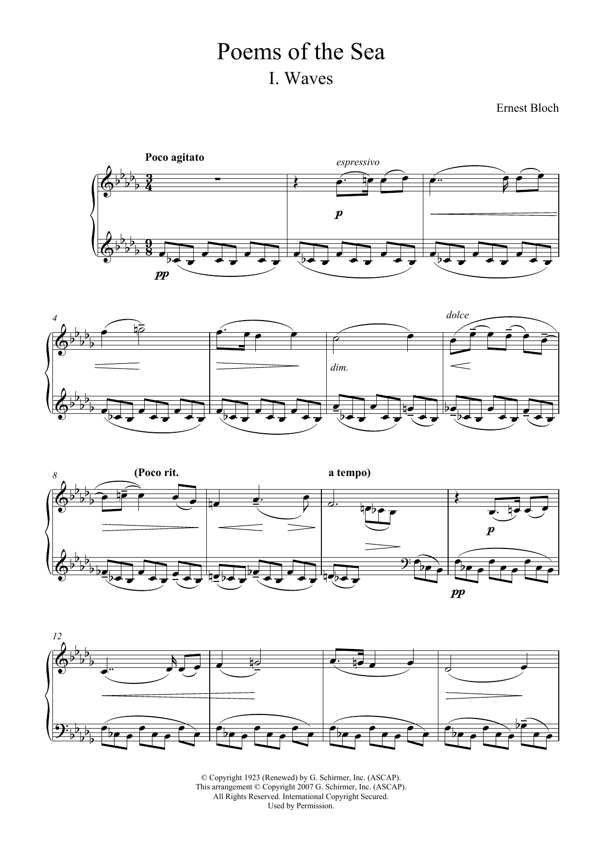 Download Ernest Bloch Waves (from Poems Of The Sea) Sheet Music and learn how to play Piano PDF digital score in minutes
