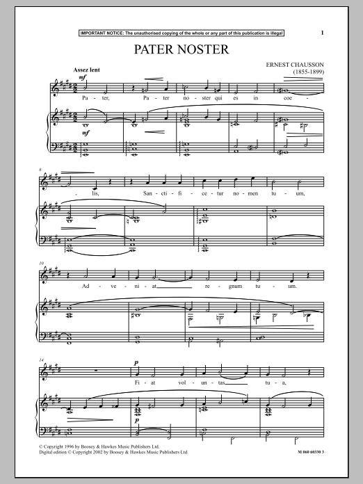 Download Ernest Chausson Pater Noster Sheet Music and learn how to play Piano & Vocal PDF digital score in minutes