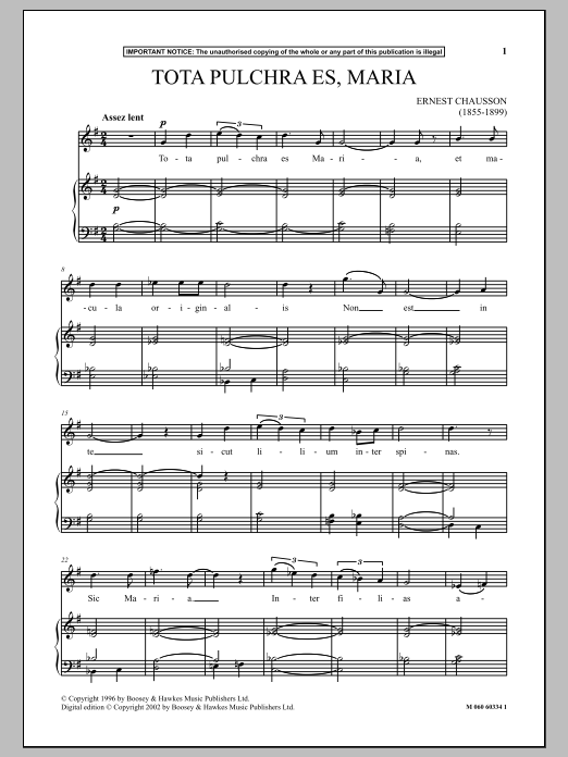 Download Ernest Chausson Tota Pulchra Es, Maria Sheet Music and learn how to play Piano & Vocal PDF digital score in minutes