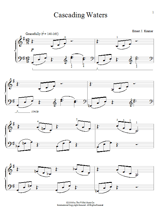 Download Ernest J. Kramer Cascading Waters Sheet Music and learn how to play Easy Piano PDF digital score in minutes