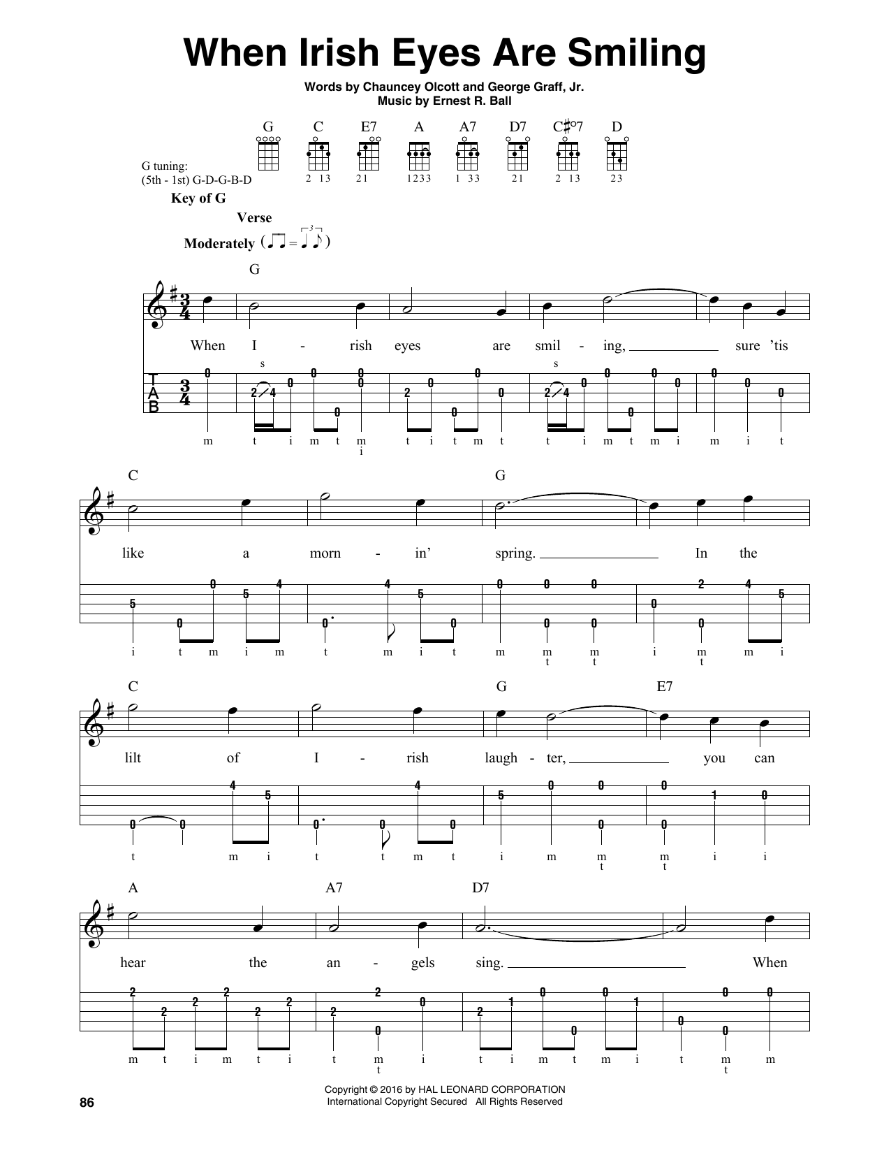 Download Ernest R. Ball When Irish Eyes Are Smiling Sheet Music and learn how to play Banjo PDF digital score in minutes