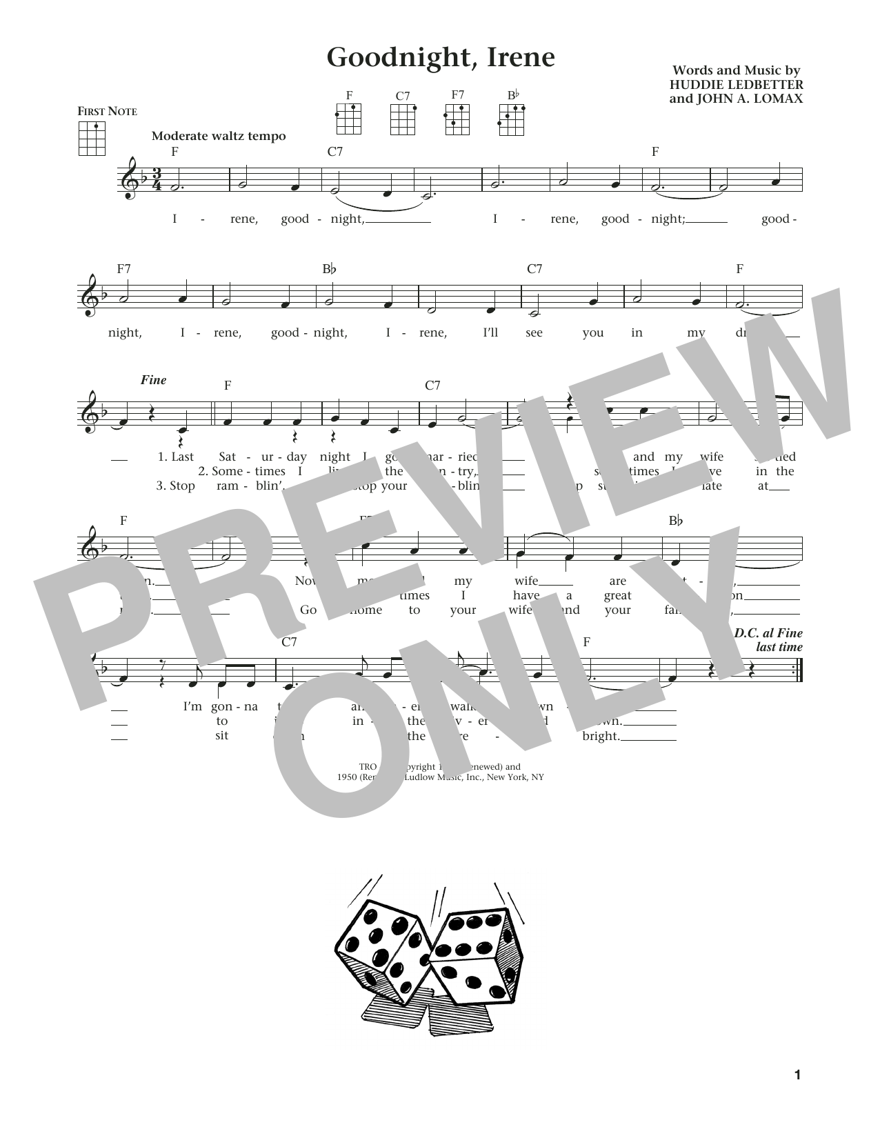 Download Ernest Tubb & Red Foley Goodnight, Irene Sheet Music and learn how to play Ukulele PDF digital score in minutes