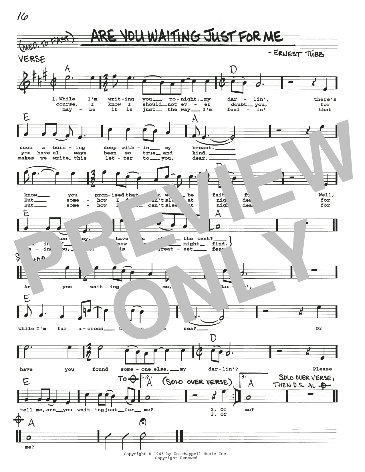 Download Ernest Tubb Are You Waiting Just For Me Sheet Music and learn how to play Real Book – Melody, Lyrics & Chords PDF digital score in minutes