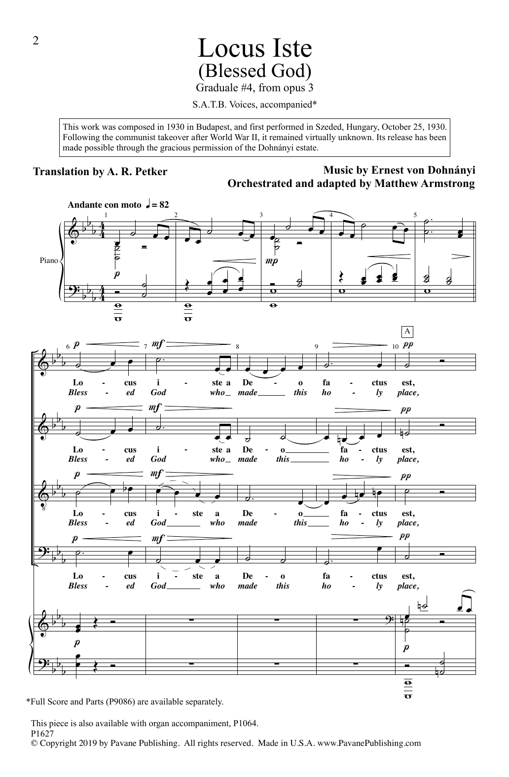 Download Ernest von Dohnányi Locus Iste (Blessed God) (Graduale #4, from Opus 3) (adapted by Matthew Armstron Sheet Music and learn how to play SATB Choir PDF digital score in minutes