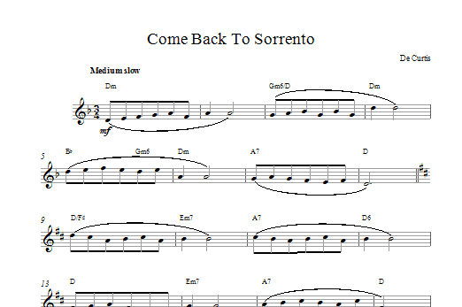 Download Ernesto DeCurtis Come Back To Sorrento Sheet Music and learn how to play Melody Line & Chords PDF digital score in minutes