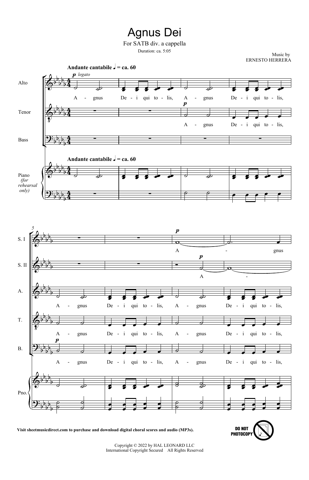 Download Ernesto Herrera Agnus Dei Sheet Music and learn how to play Choir PDF digital score in minutes