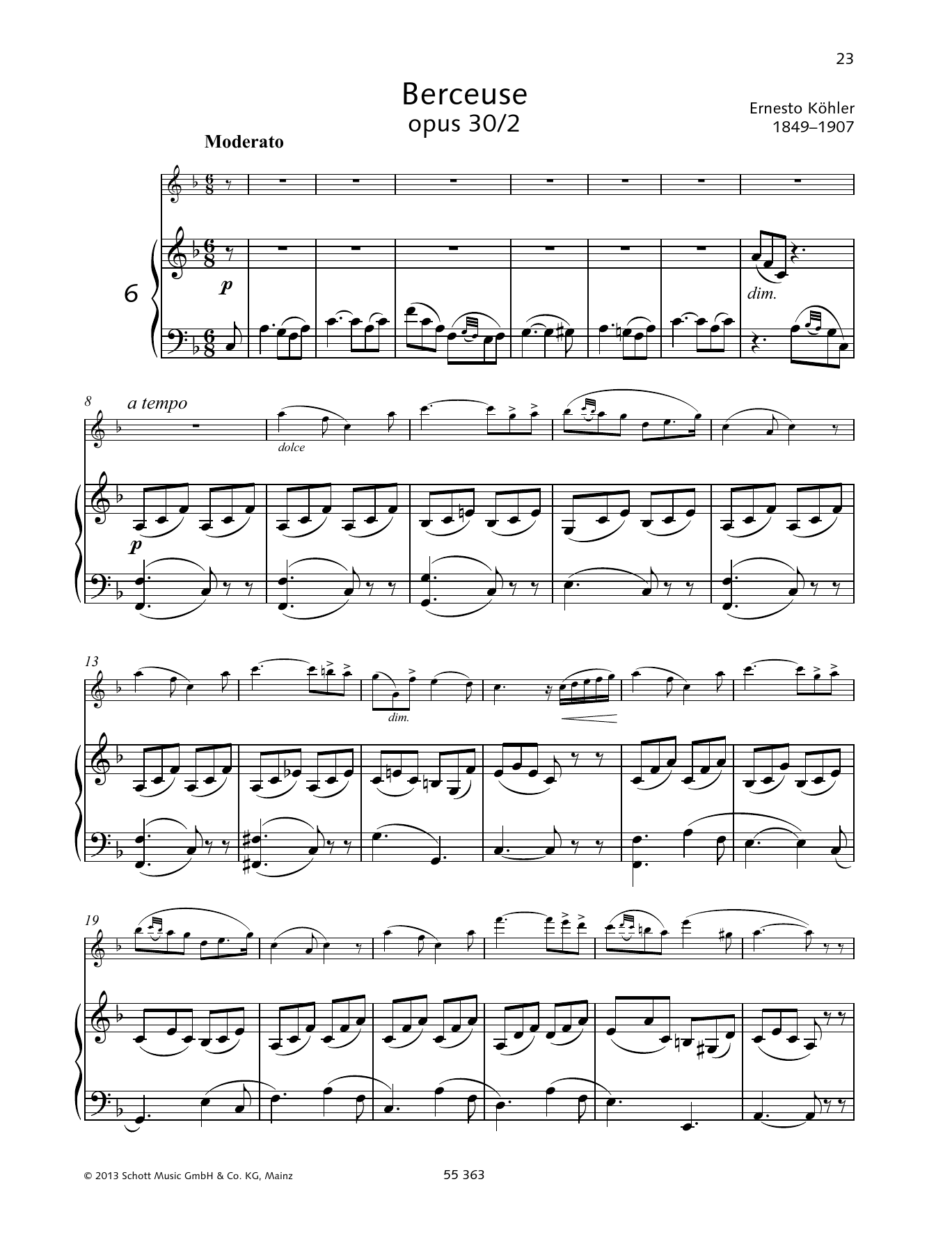Download Ernesto Kohler Berceuse Sheet Music and learn how to play Woodwind Solo PDF digital score in minutes