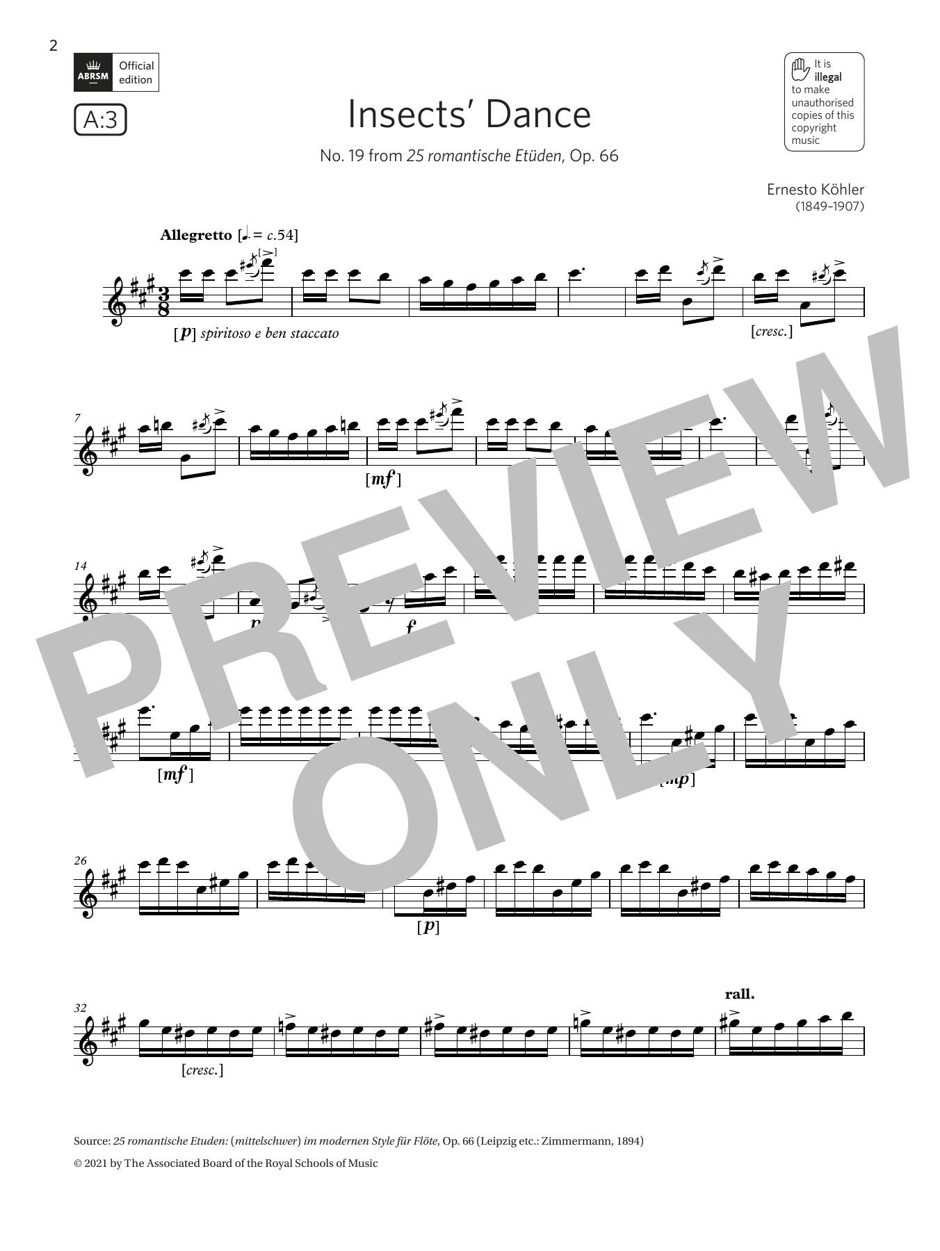 Download Ernesto Köhler Insects' Dance (from 25 romantische Etüden) (Grade 7 A3 from the ABRSM Flute sy Sheet Music and learn how to play Flute Solo PDF digital score in minutes