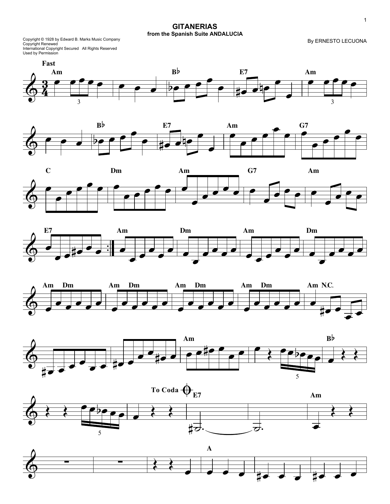 Download Ernesto Lecuona Gitanerias Sheet Music and learn how to play Piano Solo PDF digital score in minutes