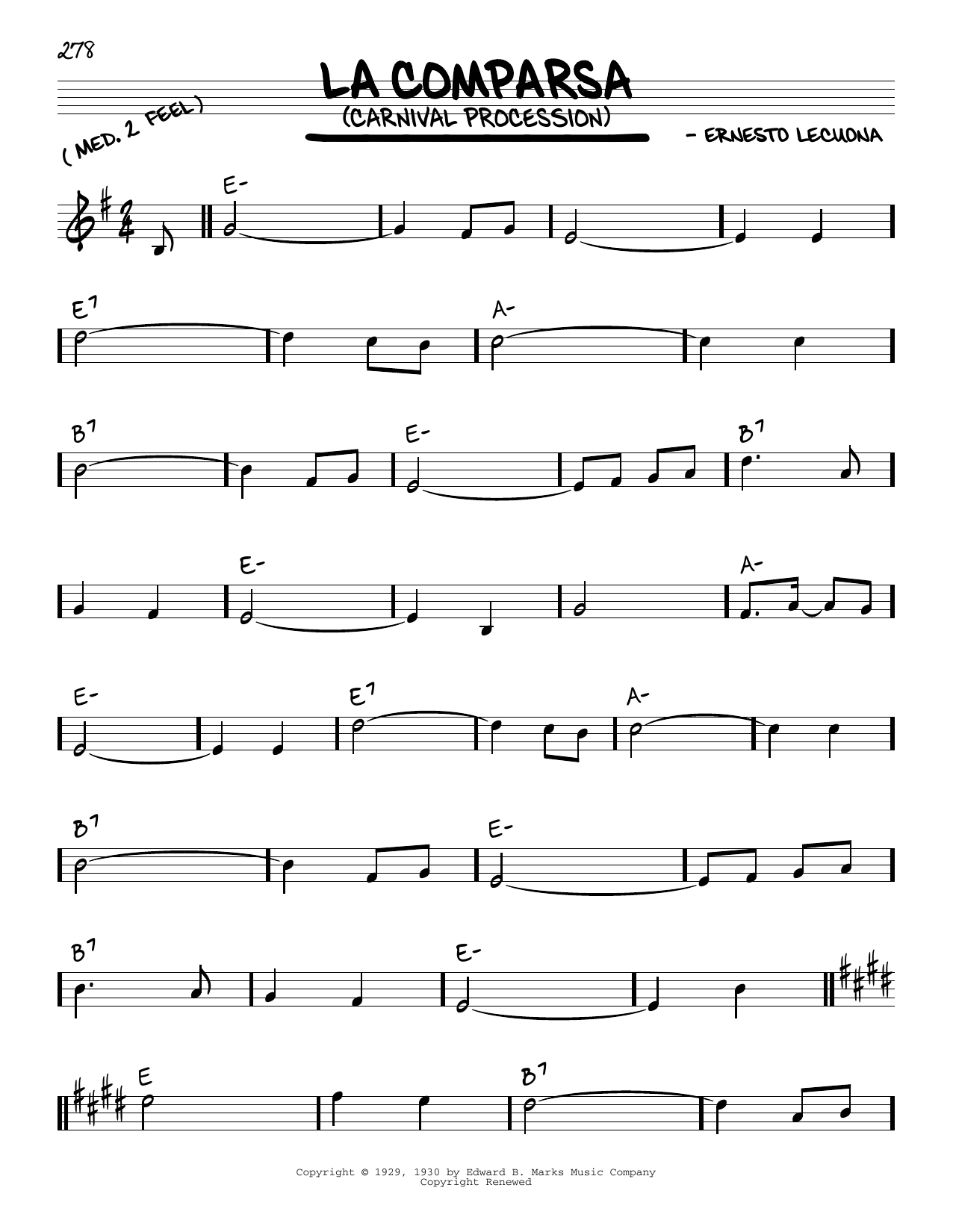 Download Ernesto Lecuona La Comparsa (Carnival Procession) Sheet Music and learn how to play Real Book – Melody & Chords PDF digital score in minutes