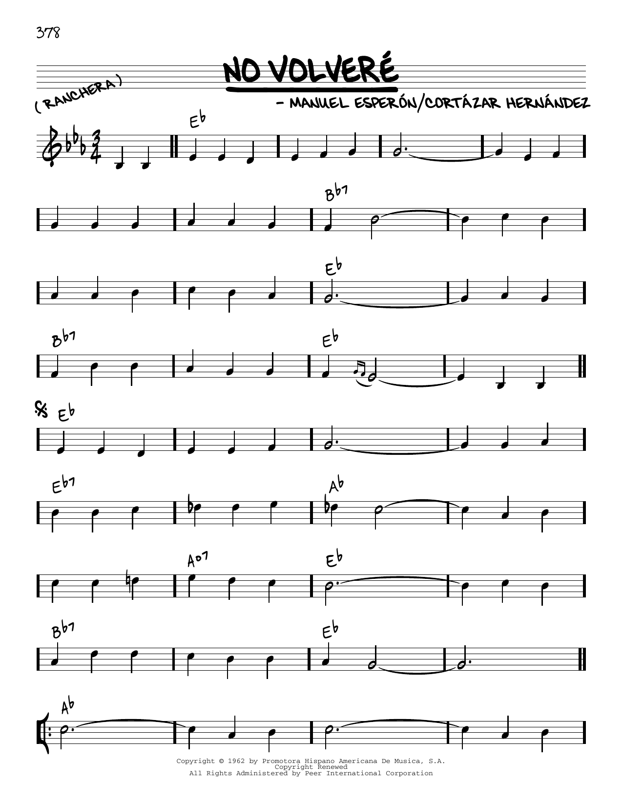 Download Ernesto M. Cortazar Hernandez No Volvere Sheet Music and learn how to play Real Book – Melody & Chords PDF digital score in minutes