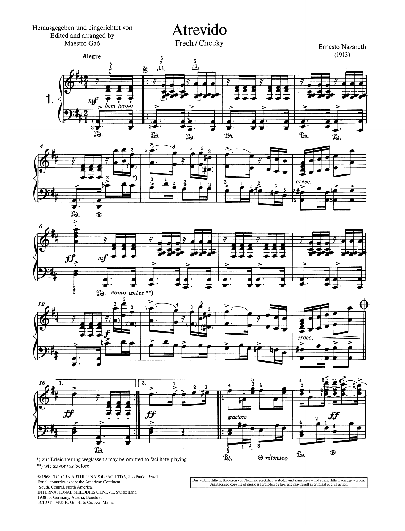 Download Ernesto Nazareth Atrevido Sheet Music and learn how to play Piano Solo PDF digital score in minutes