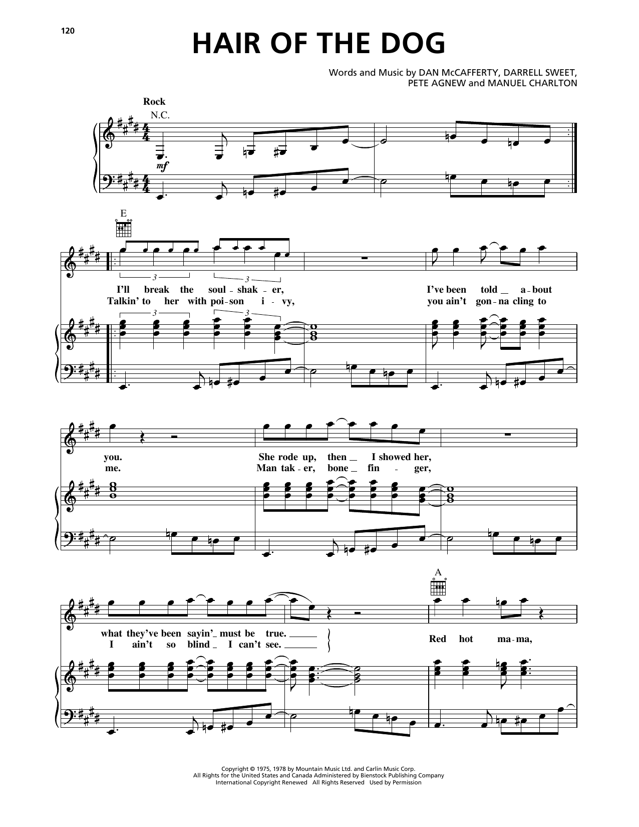 Download Nazareth Hair Of The Dog Sheet Music and learn how to play Piano, Vocal & Guitar Chords (Right-Hand Melody) PDF digital score in minutes