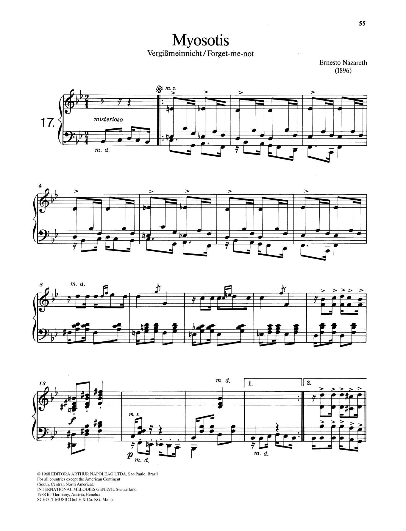 Download Ernesto Nazareth Myosotis Sheet Music and learn how to play Piano Solo PDF digital score in minutes