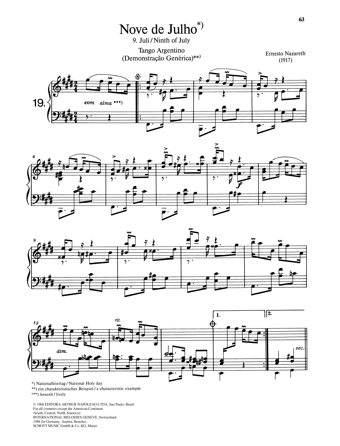 Download Ernesto Nazareth Nove de Julho Sheet Music and learn how to play Piano Solo PDF digital score in minutes