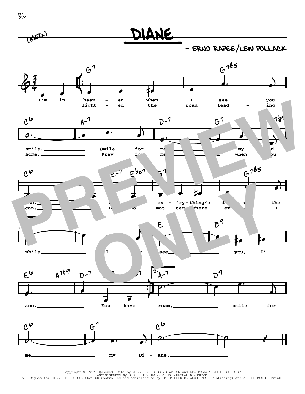 Download Erno Rapee Diane (Low Voice) Sheet Music and learn how to play Real Book – Melody, Lyrics & Chords PDF digital score in minutes