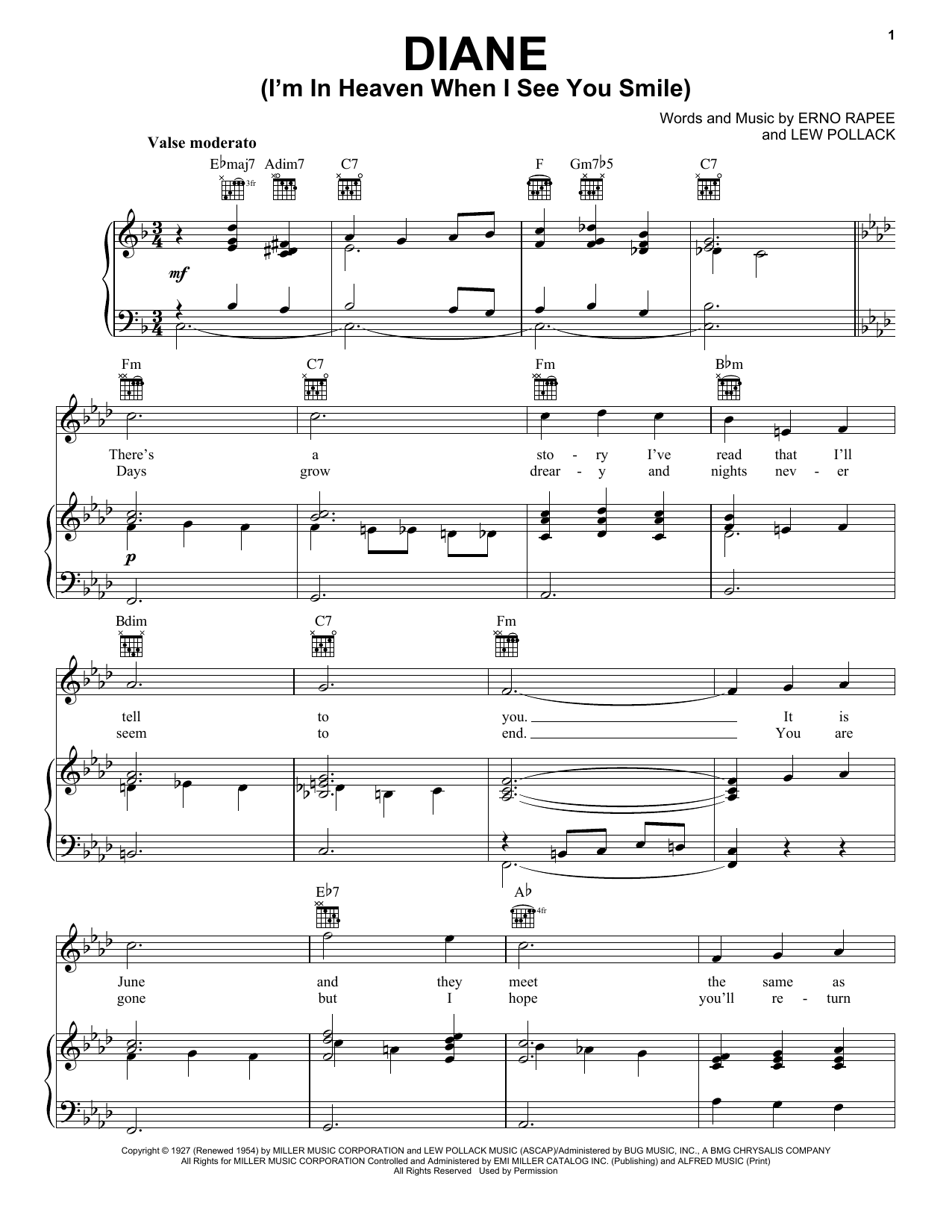 Download Erno Rapee Diane Sheet Music and learn how to play Real Book – Melody & Chords PDF digital score in minutes