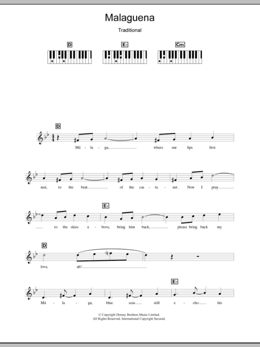 Download Connie Francis Malaguena Sheet Music and learn how to play Keyboard PDF digital score in minutes