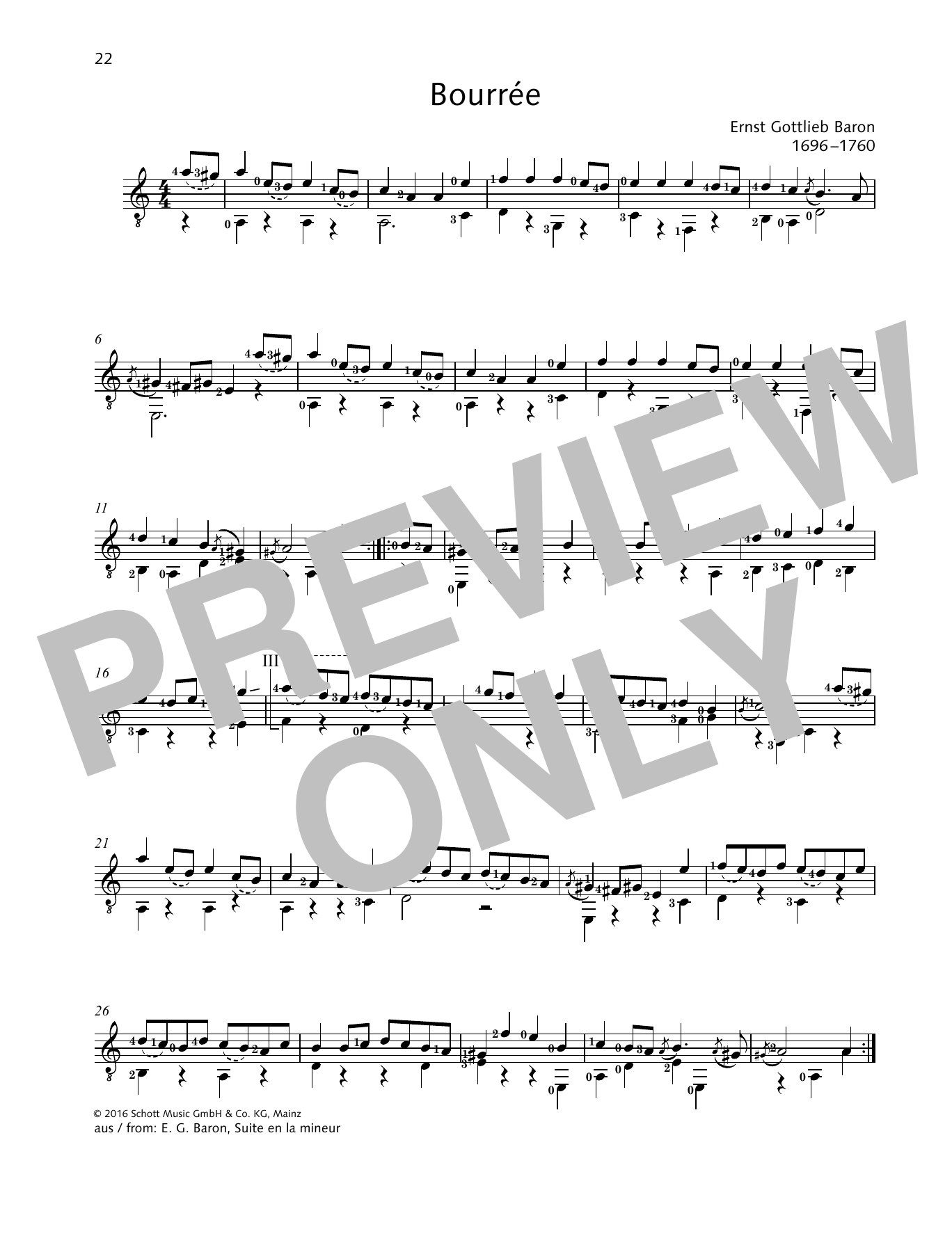 Download Ernst Gottlieb Baron Bourree Sheet Music and learn how to play Solo Guitar PDF digital score in minutes