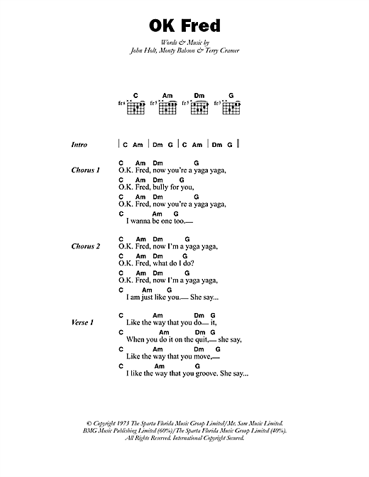Download Errol Dunkley OK Fred Sheet Music and learn how to play Lyrics & Chords PDF digital score in minutes